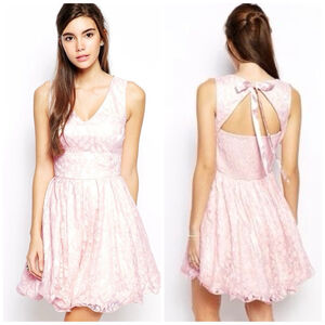 Chi Chi London Blush Lace Fit and Flare Dress Size 6